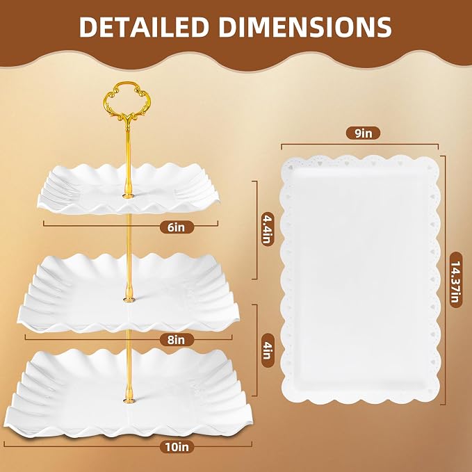 10 Pack Dessert Table Display Set, 4 Three-Tier Square Cupcake Stands and 6 - Image 2