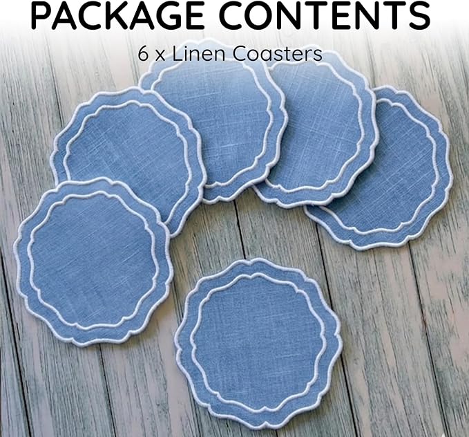 Linen Coasters for Drinks, 4.5 inch, Ocean | Absorbent Linen Drink Mats - Image 2