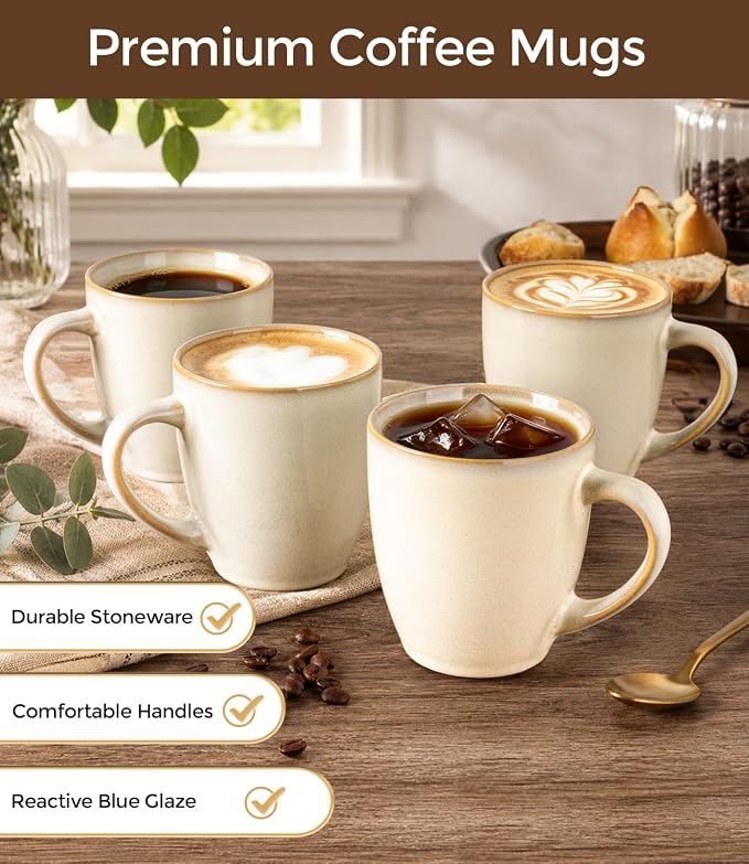 GBhome 12OZ Coffee Mugs Set of 4, Stoneware Coffee Mugs Set, Dishwasher & - Image 4