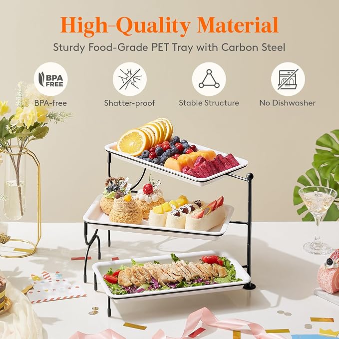 Lifewit 3 Tier Serving Tray, 30 x 17 cm/12 x 6.5" White Plastic Tiered Food - Image 4