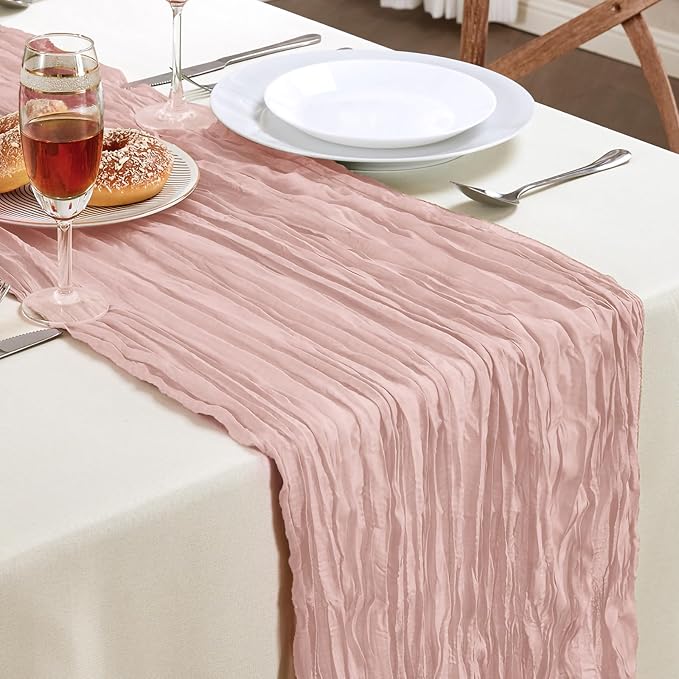 AGIRL Dusty Pink Cheesecloth Table Runner 120in Fall Boho Gauze Home Decor | by AGIRL