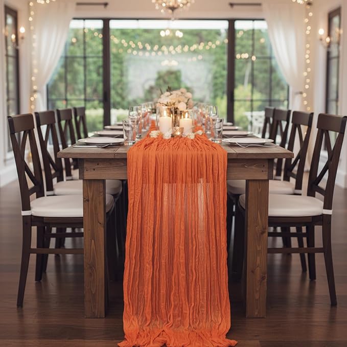 8 Pack Orange Cheesecloth Table Runner 120 Inch Boho Wedding Decor | - Image 5