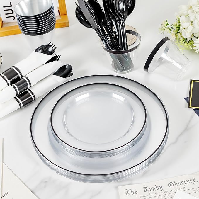 SUT 350 Pcs Black and Clear Plastic Dinnerware Set - Image 3
