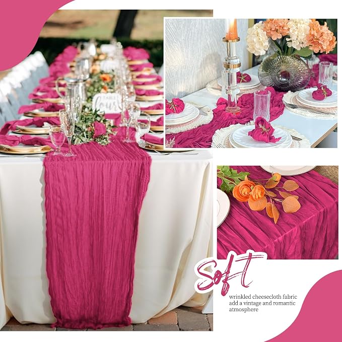 6 Pack Hot Pink Cheesecloth Table Runner 17x108 Inch Semi Sheer Boho Gauze - Image 6
