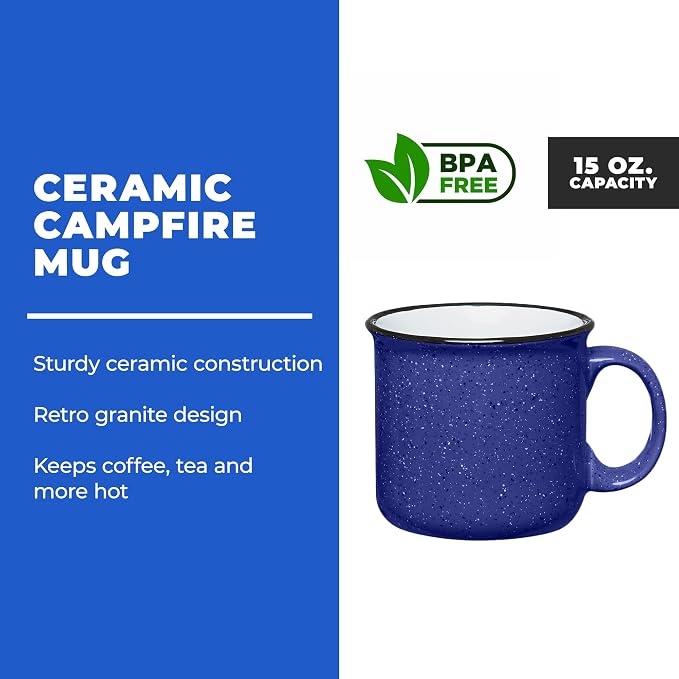 Set of 8 Ceramic Campfire Mugs – 15 Oz, Cobalt Blue – Coffee & Tea Cups - Image 2