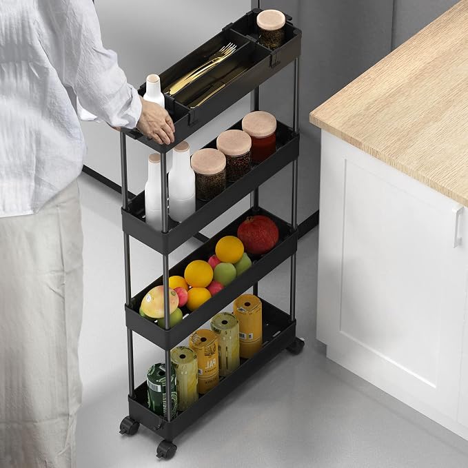 Slim Storage Cart 4 Tier, Bathroom Organizer Rolling Utility, Mobile Shelving - Image 7