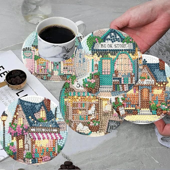 ijbnhd Diamond Art Coasters Kits, Book Store, 4x4 inch | Cork Wooden Pad - Image 5