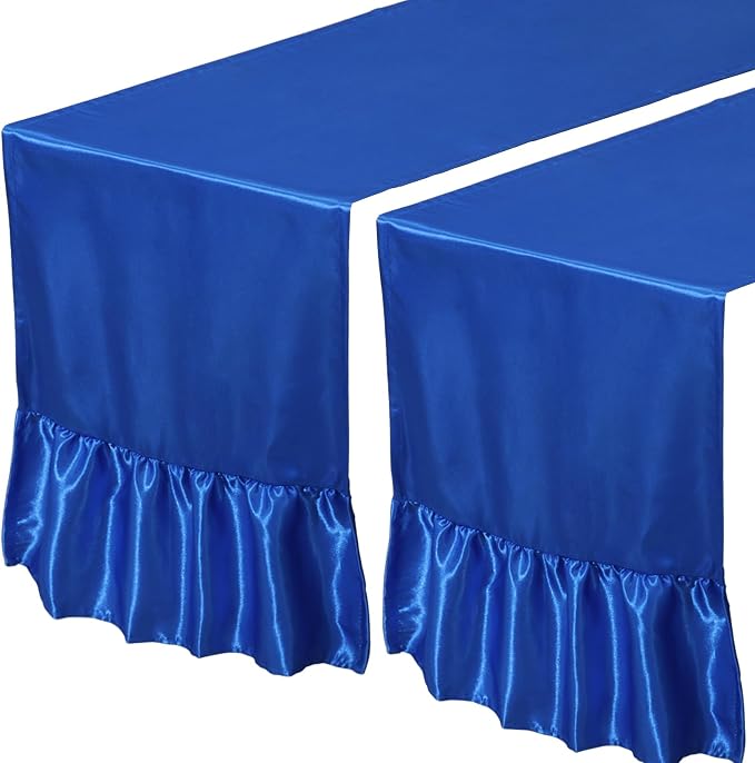 2 Pack Royal Blue Satin Table Runner 12 x 72 Inch | Ruffle Design, Luxurious - Image 7