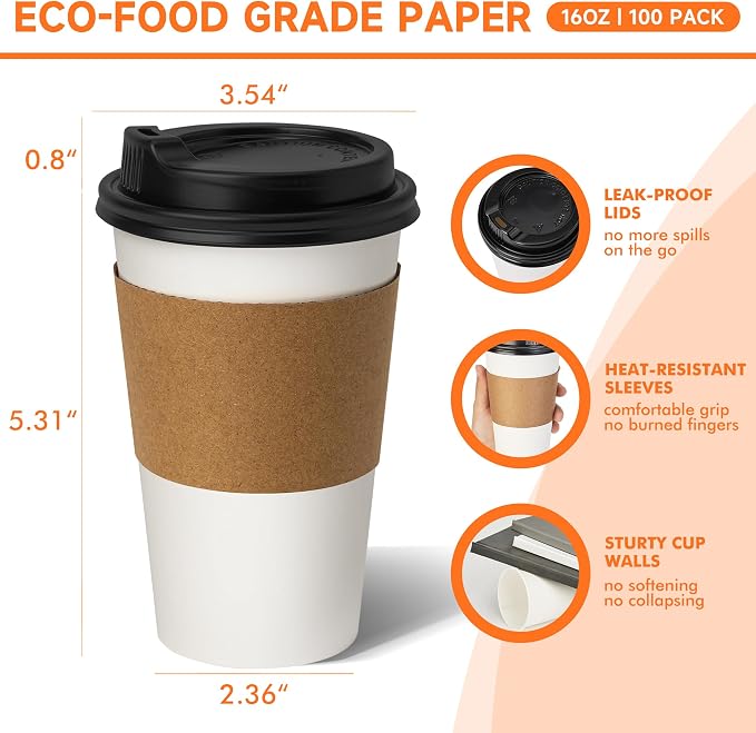 METAPRINT 100 Pack 16 oz Disposable Coffee Cups - Image 2