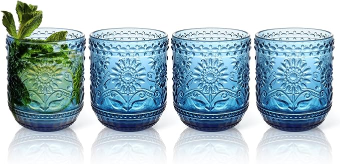 Topsky Vintage Drinking Glasses Set of 4, 12oz Drinkware Set, Heavy Duty by HomeandKitchenNO1