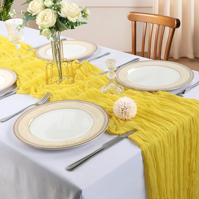 6 Pack 10Ft Lemon Yellow Cheesecloth Table Runner 23 x 120 Inch | Gauze Rustic - Image 2