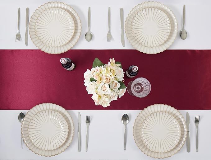 Burgundy Satin Table Runner, 12x108 Inches, 4 Pack | Premium Satin, Smooth - Image 4