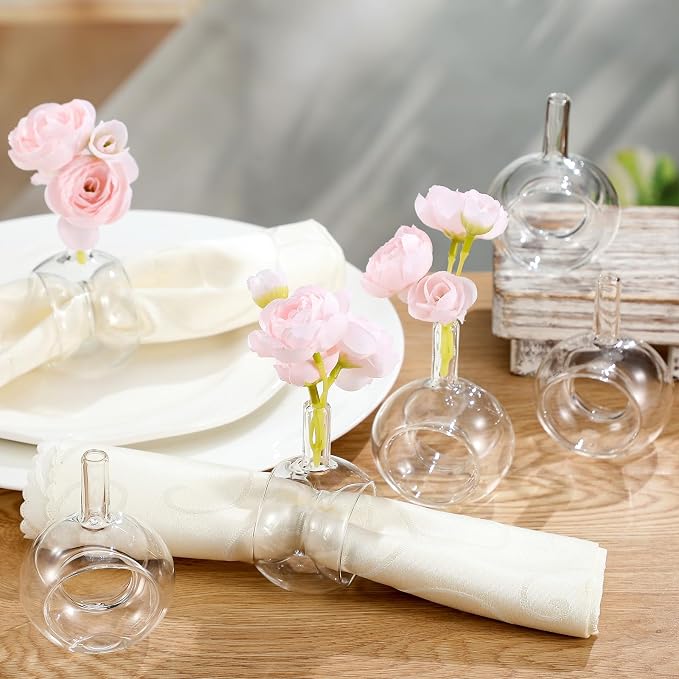 Honeydak 12 Pcs Glass Vases Napkin Rings Hand Blown Borosilicate | High - Image 7