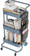 DTK 3-Tier Rolling Cart with Table Top, Metal Utility Cart with Side Bags | by DTK