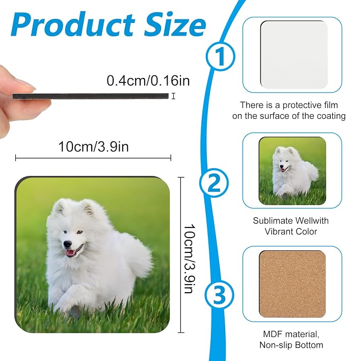 48 Pcs Sublimation Coasters Blanks, 3.93 x 3.93 Inch, MDF Cork | Sublimation - Image 2