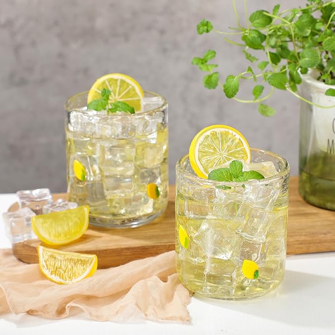 SiliFine 2 Pcs Lemon Icon Juice Glasses - 14oz Yellow Lemon Stemless Wine by SiliFine