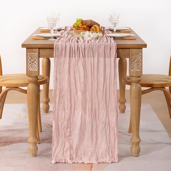 2 Pack Pink Table Runner 10ft Rustic Gauze Cheesecloth Table Decor | - Image 3