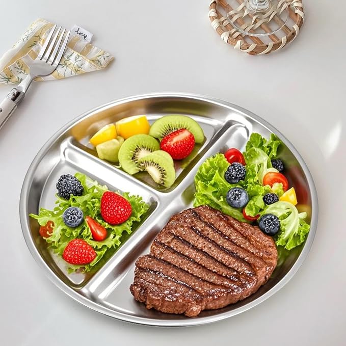 4pcs 304 Stainless Steel Kids Plates，9"Non-Toxic Circular Portion Control - Image 4