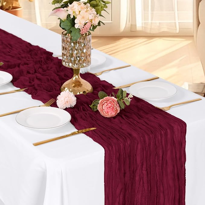 6 Pack Burgundy Cheesecloth Table Runner, 17 x 108 Inch, Gauze Cheese Cloth - Image 3