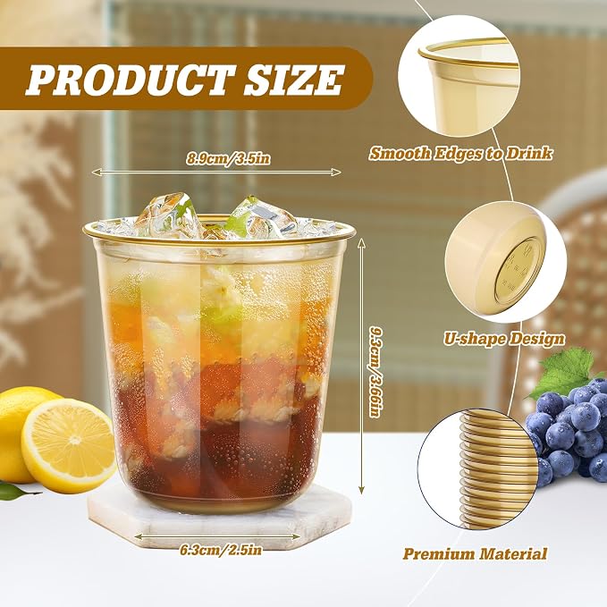 KesaPlan 50Pcs 12oz Gold Plastic Party Cups, Disposable Wine Cocktail Cups | - Image 3