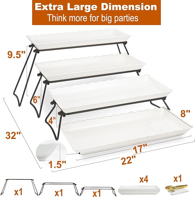 KAQAHIDO Extra Large 4 Tier Serving Tray Set, Tiered Trays Stand - Image 5