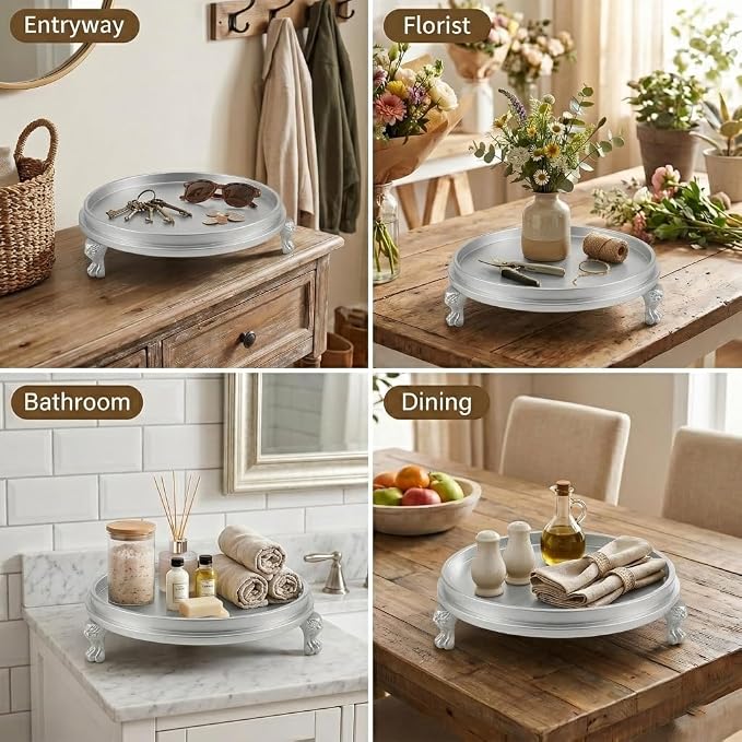 Matte Silver Decorative Tray, 11.8 Inch Round Tray - Image 7