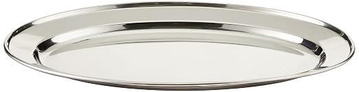 Winco 14" x 8 3/4" Oval Stainless Steel Platter | Corrosion-resistant surface by Winco
