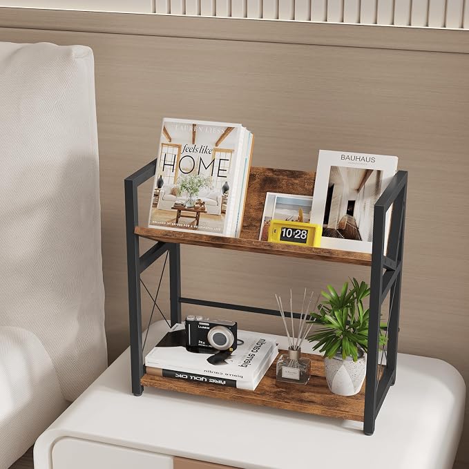 ELITEROO Desktop Bookshelf, 2 Tier Desk Shelf Organizer, Wooden Tabletop - Image 8