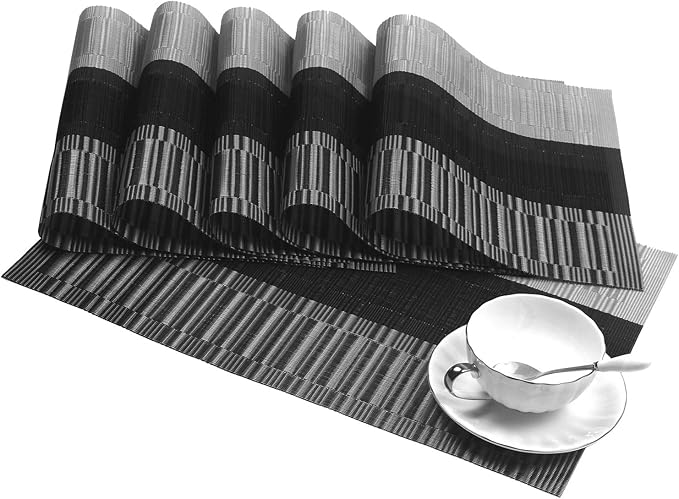 SHACOS Woven Vinyl Placemats for Dining Table Set of 6 Non Slip PVC Bamboo by SHACOS