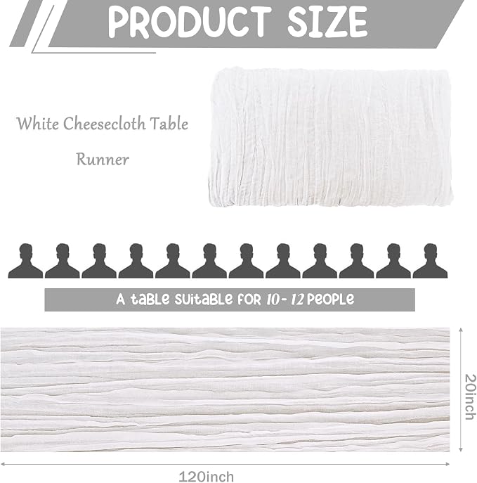 10 Pack White Cheesecloth Table Runner 10FT Boho Gauze Fabric Table Runner - Image 2