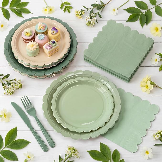 110pcs Sage Green Plates and Napkins Tableware Set Serve 25 Guests Includes - Image 7