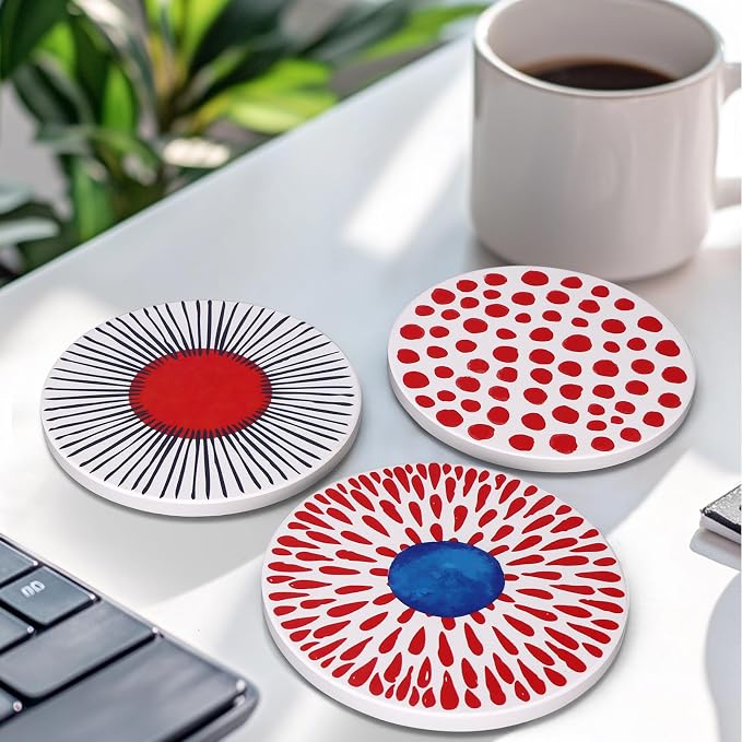 Absorbent Coasters Set of 6 Round Ceramic Coasters - Image 5