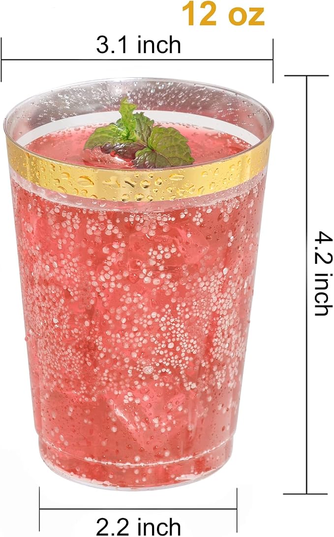 I00000 50 Pack 12 oz Gold Plastic Cups, Disposable Plastic Wine Glasses - Image 2