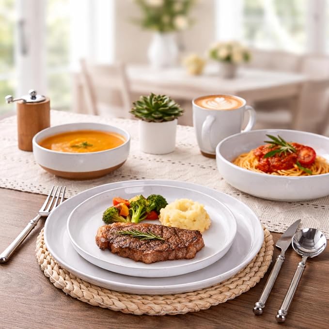 AmorArc Dinnerware Sets for 8, 32 Pieces Ceramic Plates and Bowls Set | Scratch - Image 6