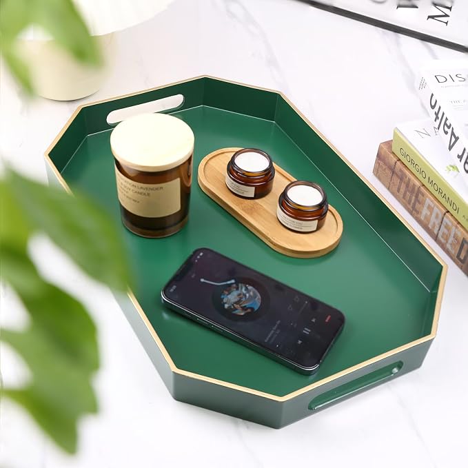 Green Decorative Tray with Handles, Versatile Serving Tray - Image 2