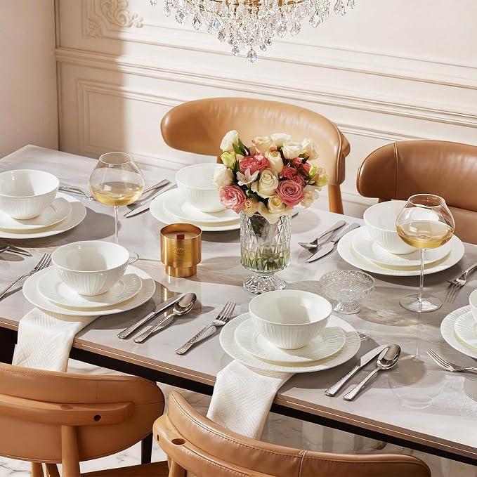12Pc Textured White Bone China Set Service - Image 6