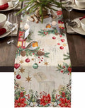 Christmas Poinsettia Table Runner 36 Inches Long, Winter Xmas Balls Birds Table by Unknown