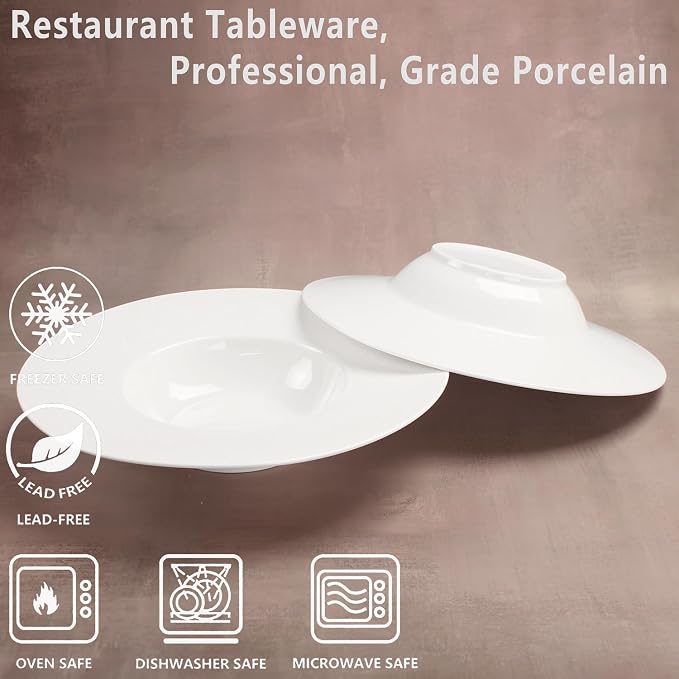 Soup Bowls, Pasta Bowls Plates, Embossed Porcelain Wide Rim Bowls, 10 Oz - Image 3