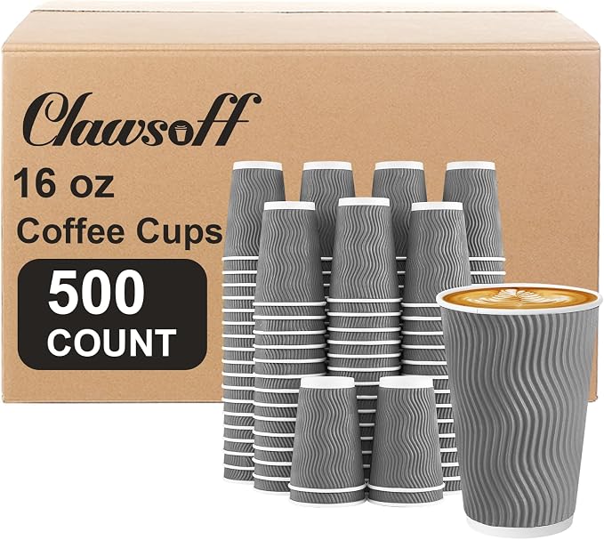 Clawsoff 500 Pack 16 oz Coffee Cups Disposable Insulated Paper Cup Gray | by BuyNow