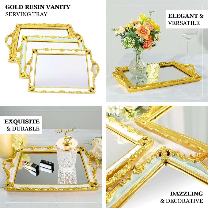Efavormart Metallic White/Gold Resin Decorative Serving Tray - Image 4