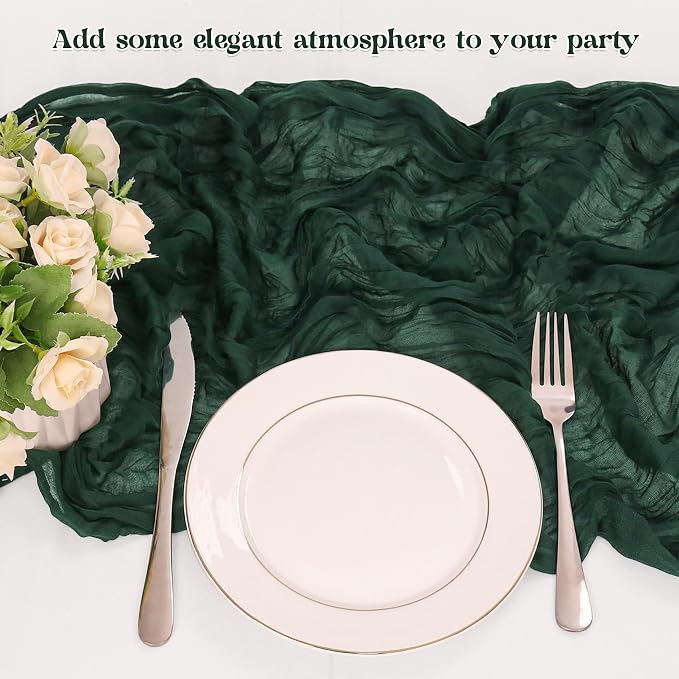 10 Pack Dark Green Cheesecloth Table Runner 10FT Boho Gauze Fabric Table Runner - Image 5