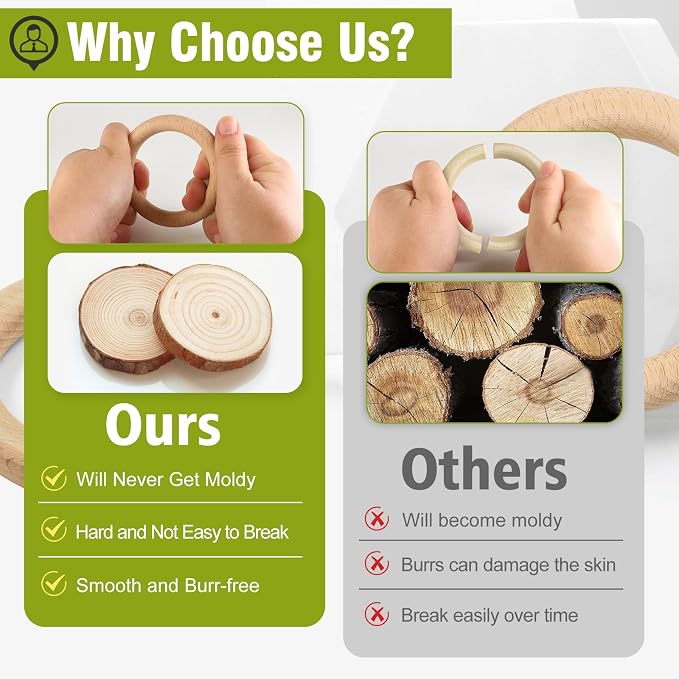 FoDau770 5pcs Natural Beech Wooden Rings, Unfinished Solid Wood Rings Heavy - Image 5
