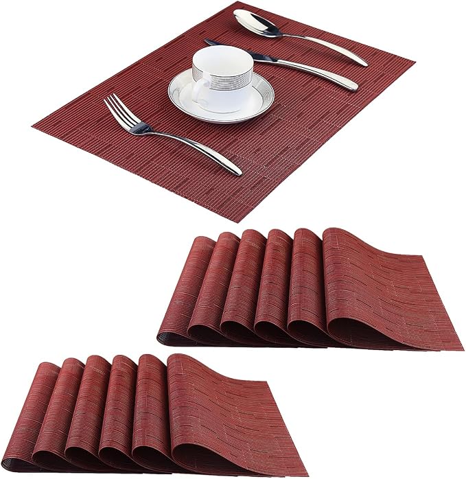 PIGCHCY Placemats Set of 12 Washable Durable Place Mats Vinyl Heat Resistant by PIGCHCY