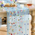 Artoid Mode Blue Embroidery Daisy Gauze Table Runner 59x120 Inch 10FT | by ArtoidMode