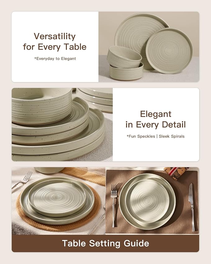 Dinnerware Sets for 8, Ceramic Plates, Chip & Scratch Resistant Everyday - Image 4