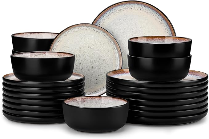 vancasso Plates and Bowls Sets, 24 Pieces Stoneware Dinnerware Sets by vancasso