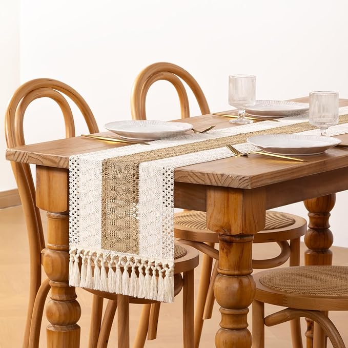 DeZerlor Boho Macrame Table Runner Spring Easter Farmhouse Woven Table Runner - Image 4