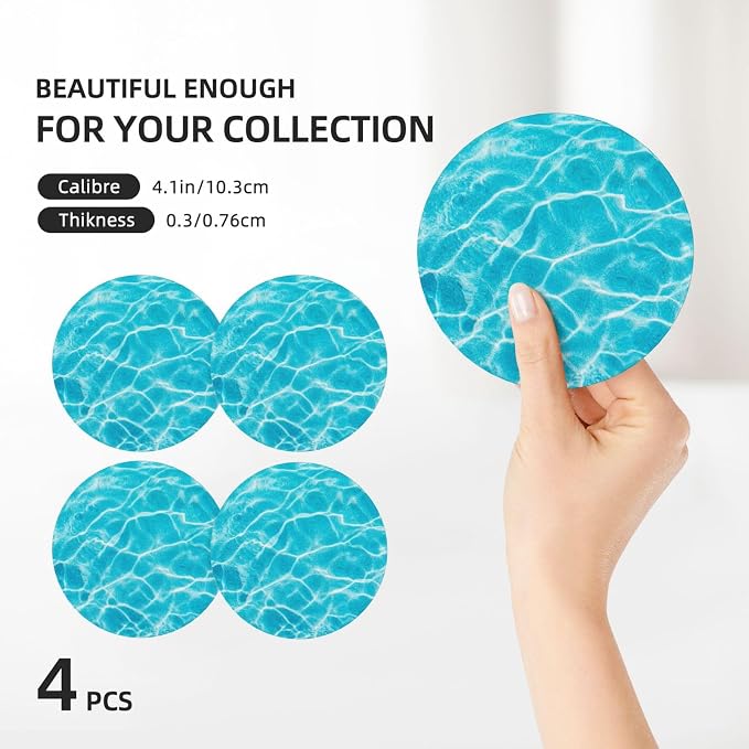 Pool Water Sunlight Coasters for Drinks Absorbent Round Ceramic Coasters Set of - Image 3