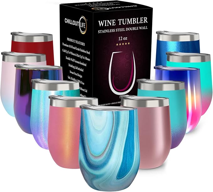 CHILLOUT LIFE 12 oz Stainless Steel Wine Tumbler by CHILLOUTLIFE