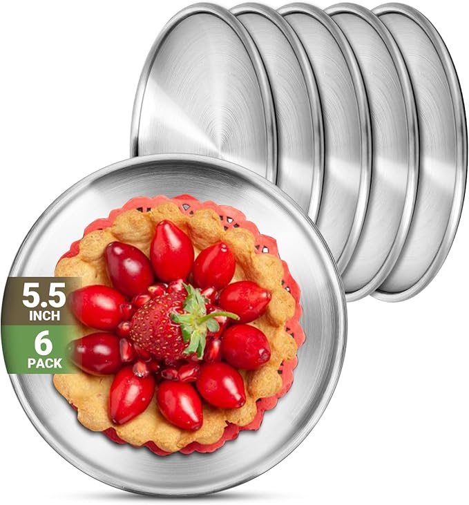 Stainless Steel Plates, 6 Pack 5.5 inch 304 Metal Food Serving Plate Set by Offiper